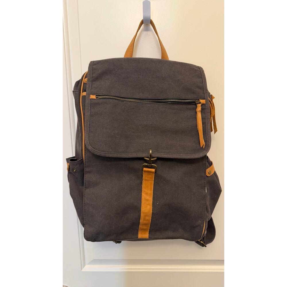 Charcoal gray canvas with leather trim backpack